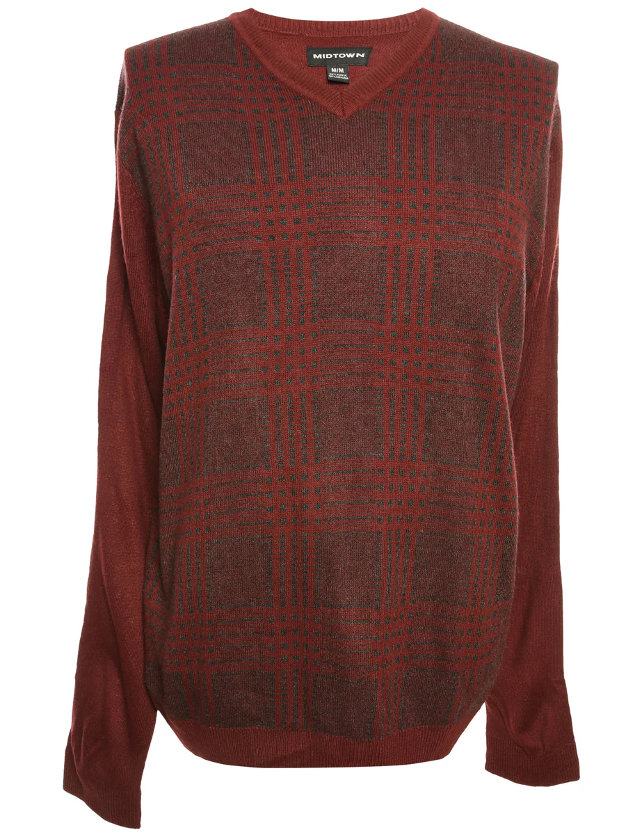 Vintage Checked Maroon Jumper - M