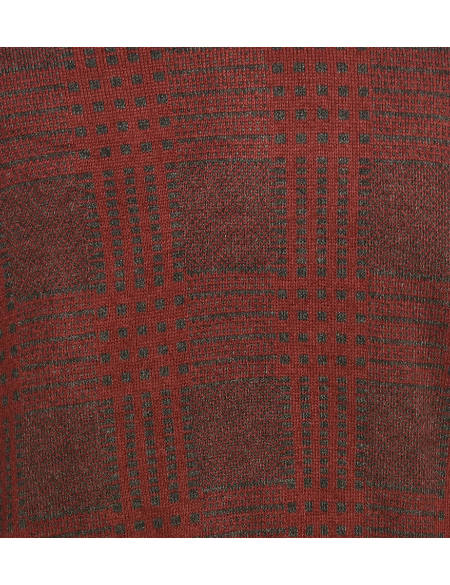 Vintage Checked Maroon Jumper - M - Image 3