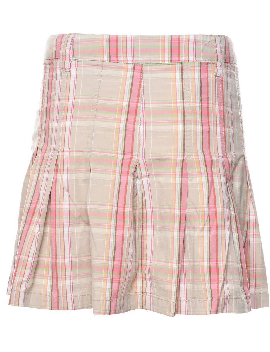 1990s Vintage Checked Multi-Colour Pleated Skirt - L - Image 2
