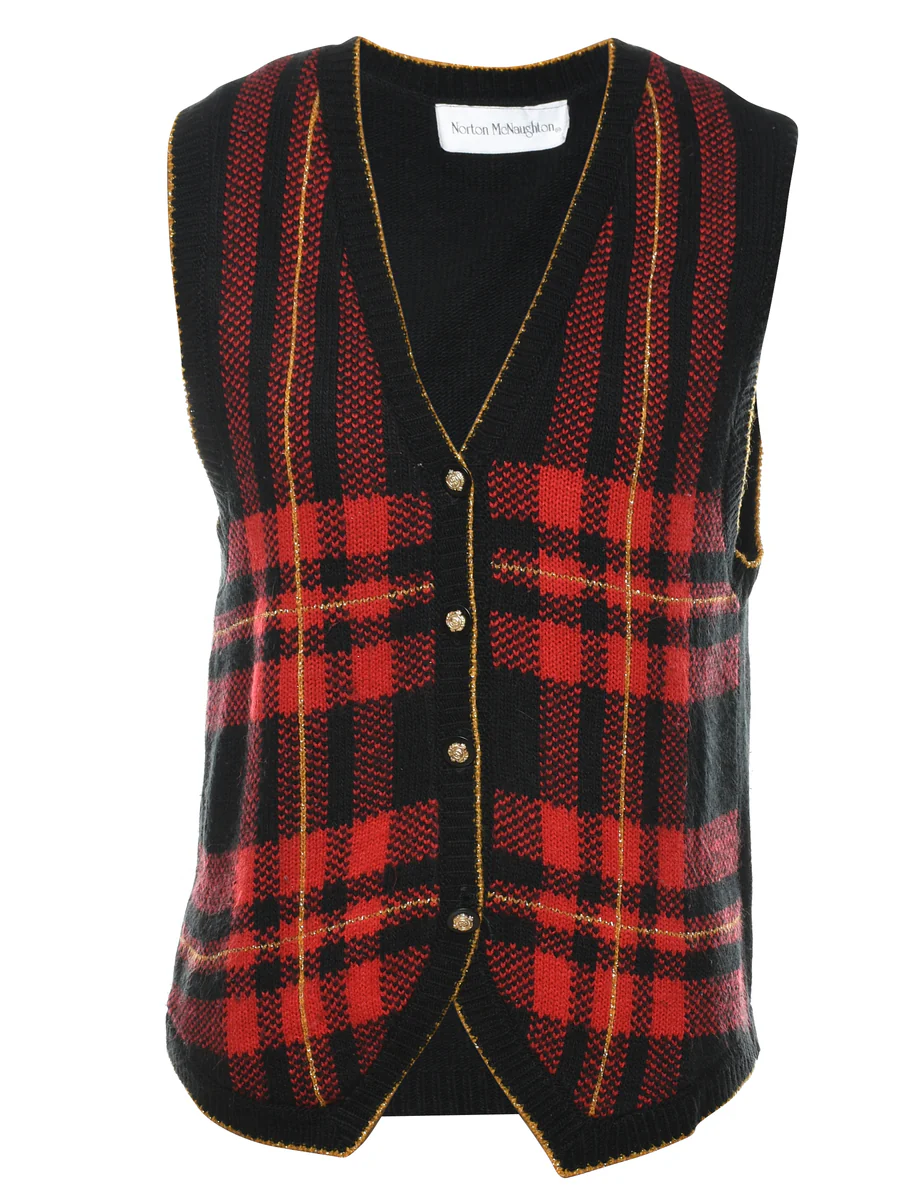Vintage Checked Sweater Vest - M