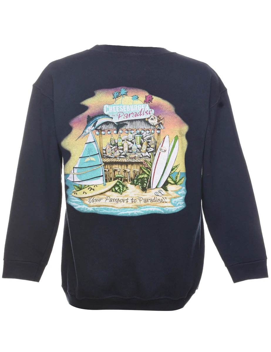 Vintage Cheeseburger In Paradise Printed Sweatshirt - M - Image 2