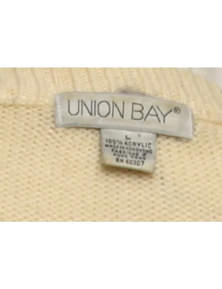 Vintage Cream & Brown Argyle Jumper - L - Image 4