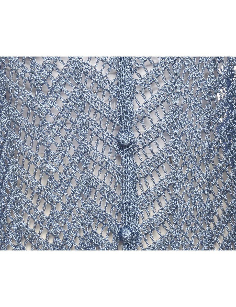 Vintage Crochet Blue Cardigan - M - Image 3