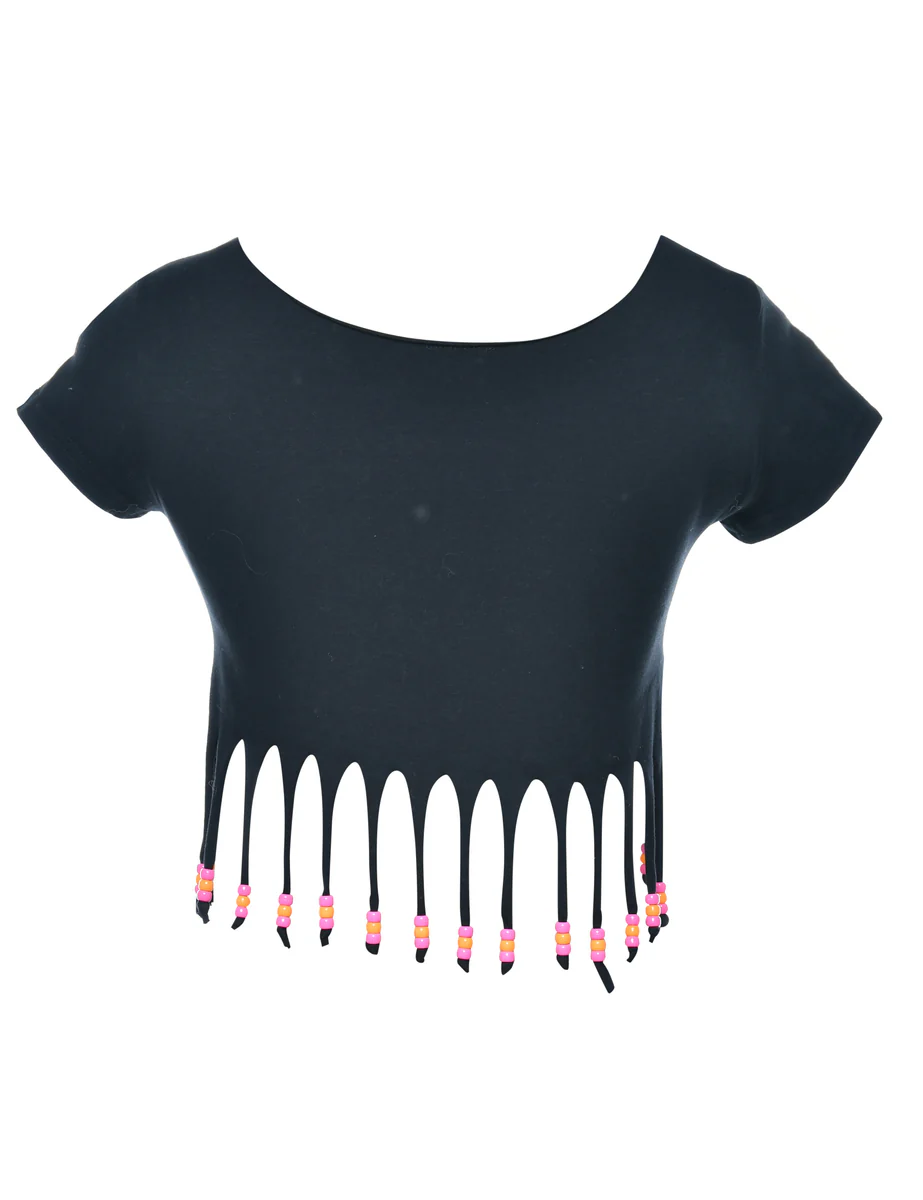 Cropped Fringed Printed T-shirt - XS - Image 2