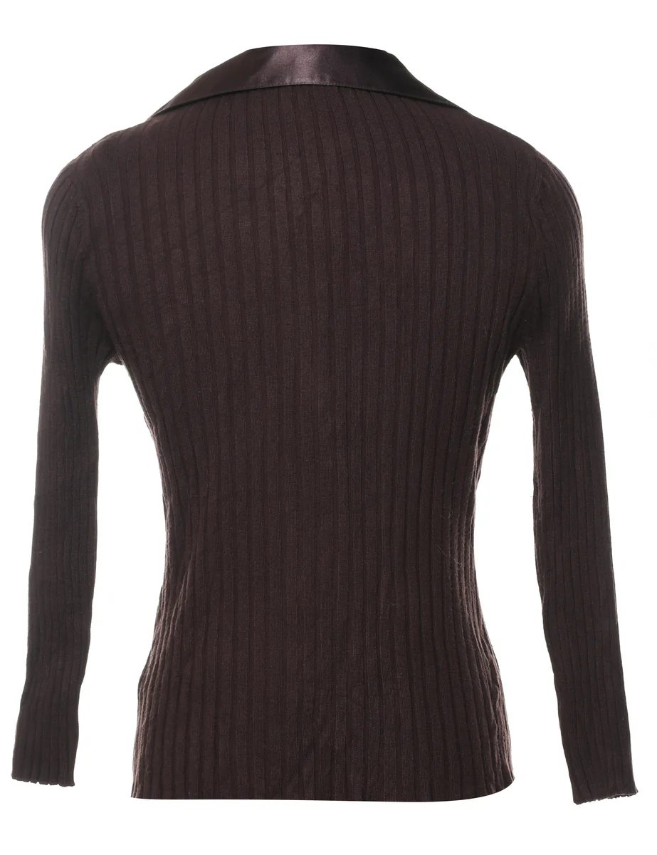 Vintage Dark Brown Y2K Cardigan - M - Image 2