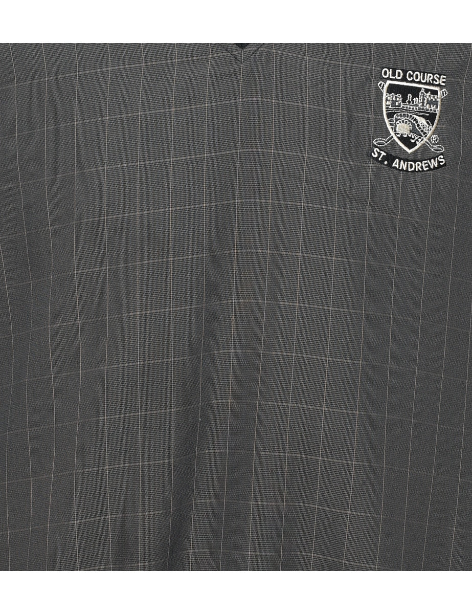 Vintage Dark Grey Checked Sleeveless Nylon Jacket - L - Image 3