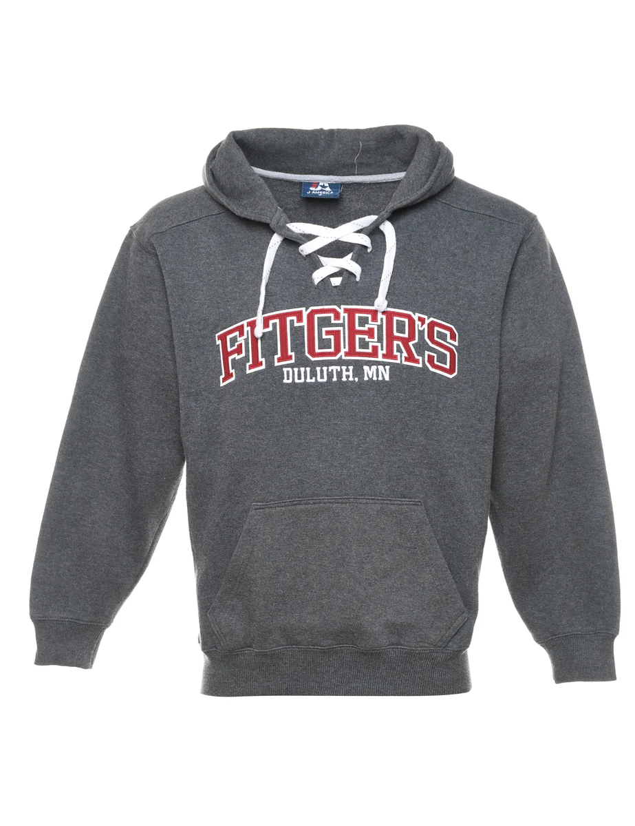 Vintage Dark Grey Fitger's Duluth MN Lace-Up Detail Hoodie - S