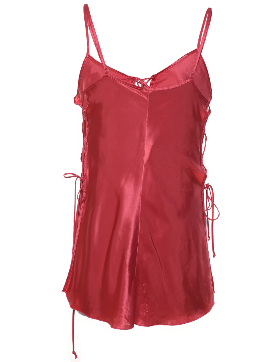 Vintage Dark Pink Lace-Up Detail Slip - L - Image 2