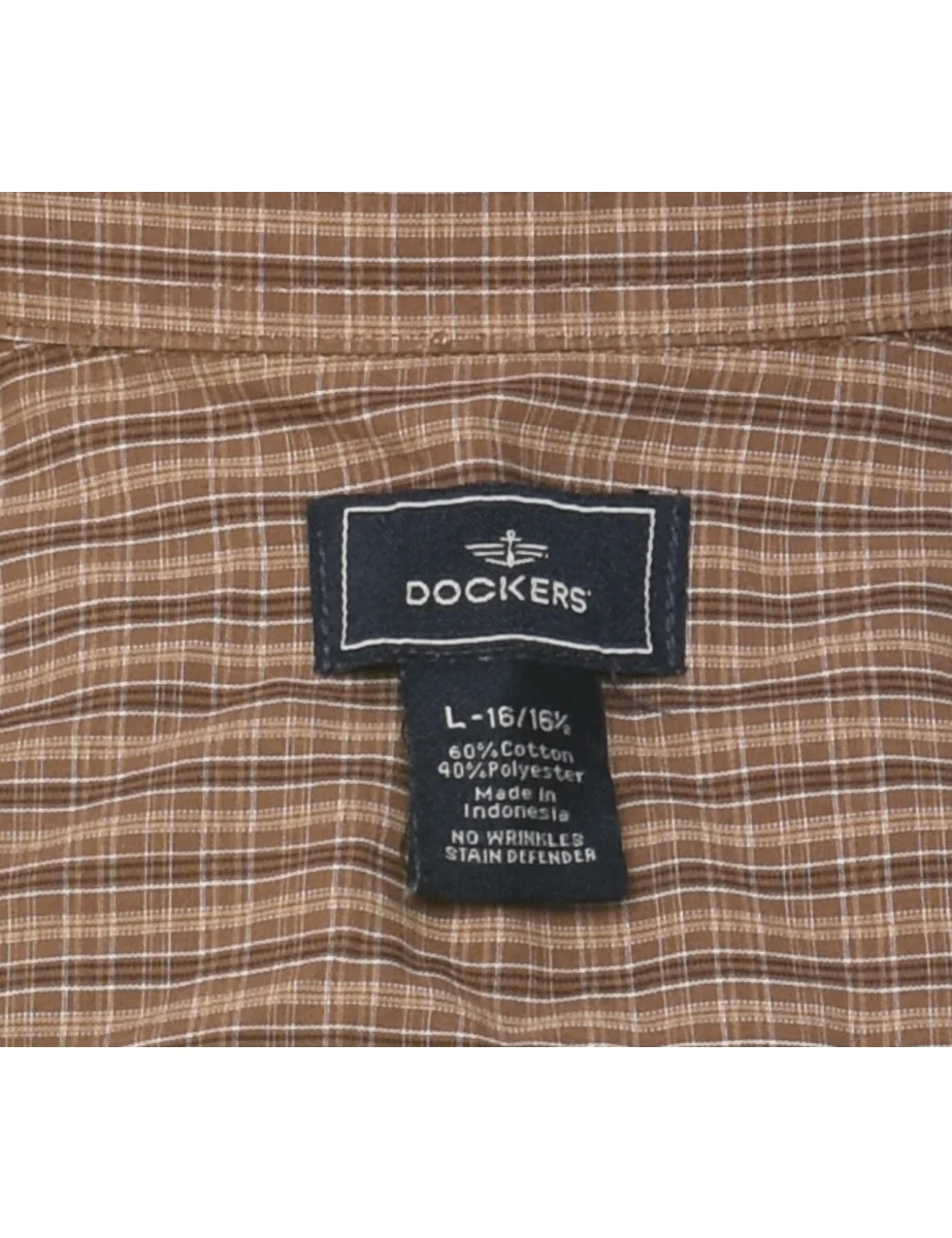 Vintage Dockers Brown Checked Shirt - L - Image 4