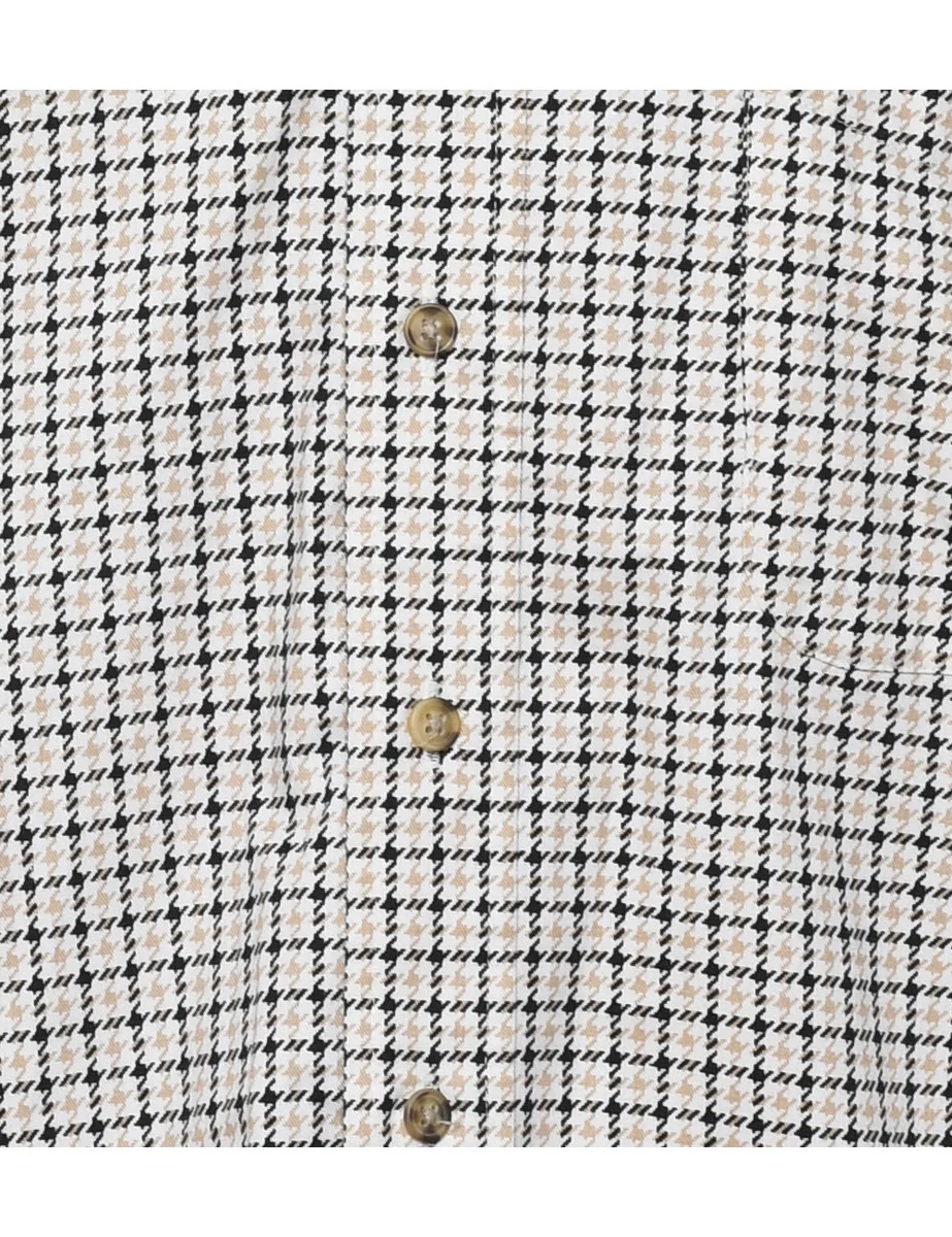 Vintage Dogtooth Pattern Beige & Black Shirt - L - Image 3