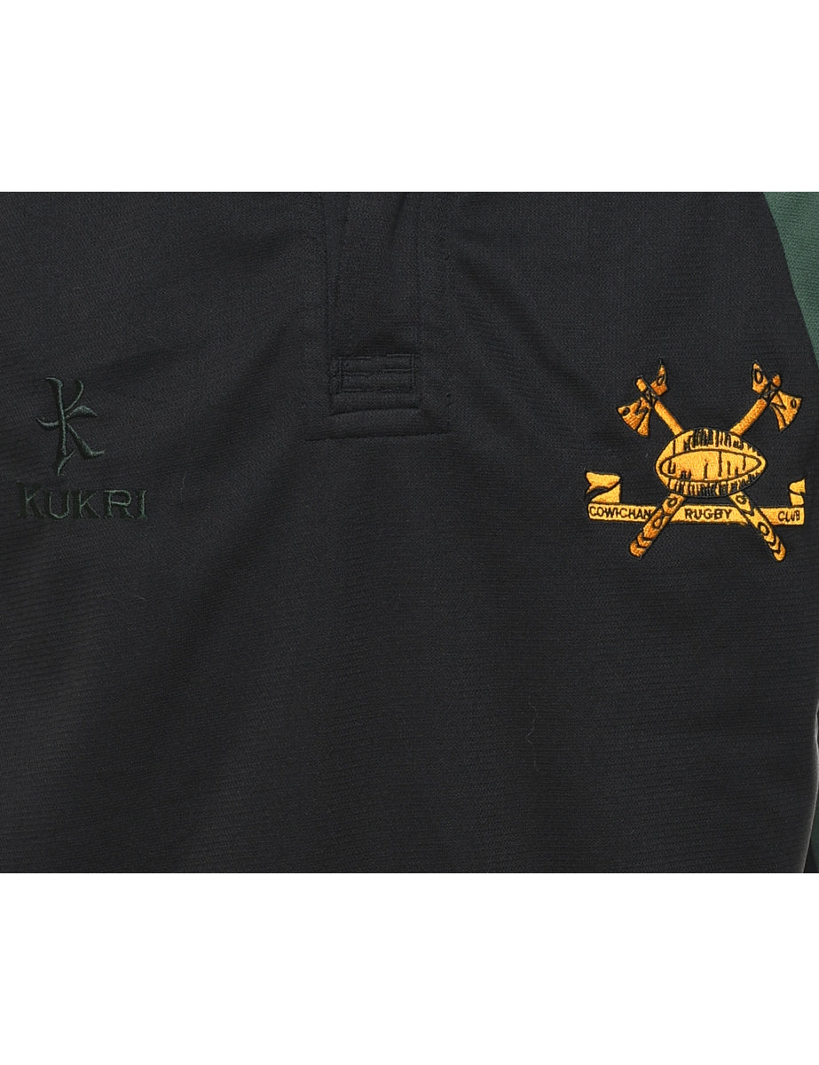 Vintage Embroidered Black & Green Rugby Design T-Shirt - M - Image 3