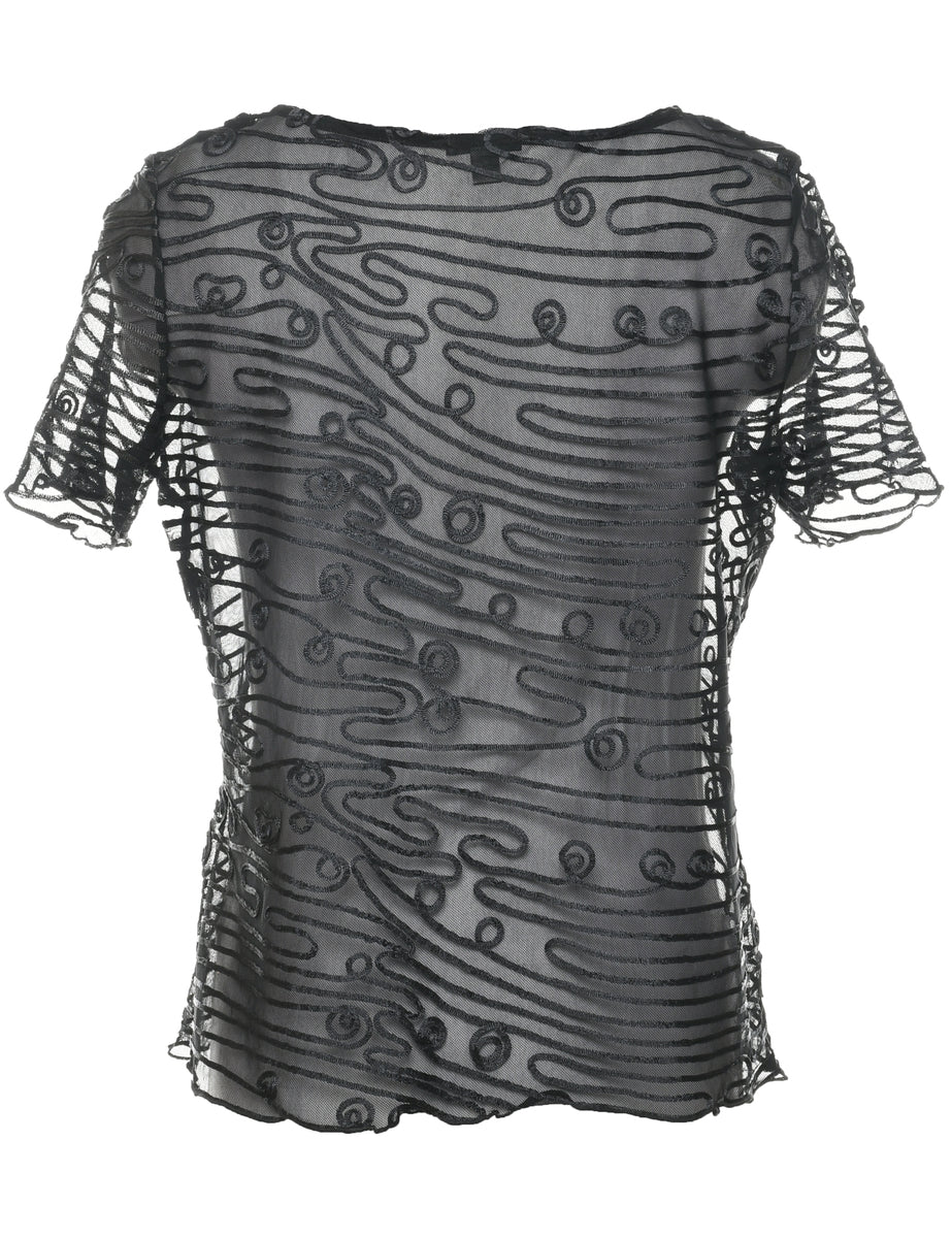 Embroidered Sheer Effect Top - M - Image 2
