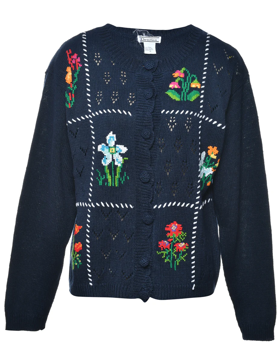 Floral Knit Cardigan - M