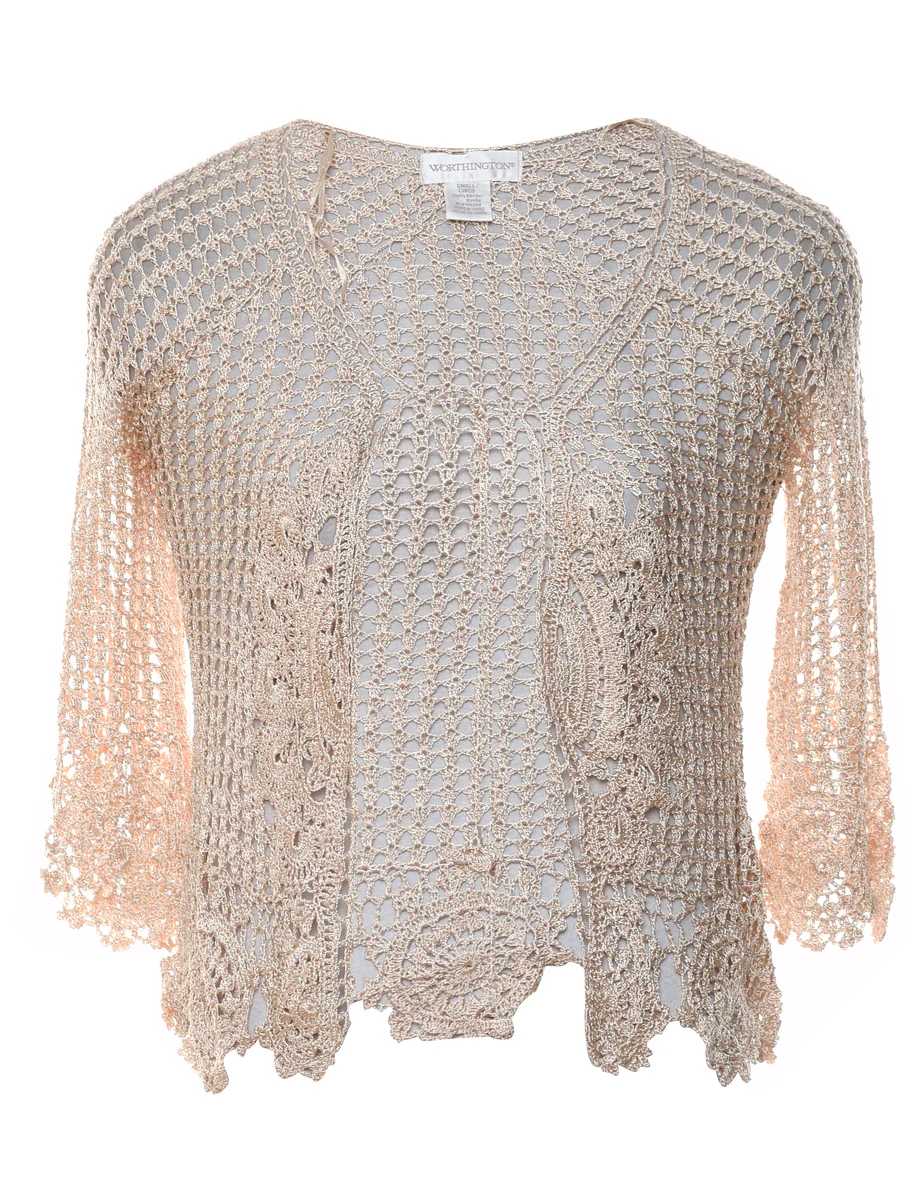 Vintage Floral Knit Crochet Cardigan - S