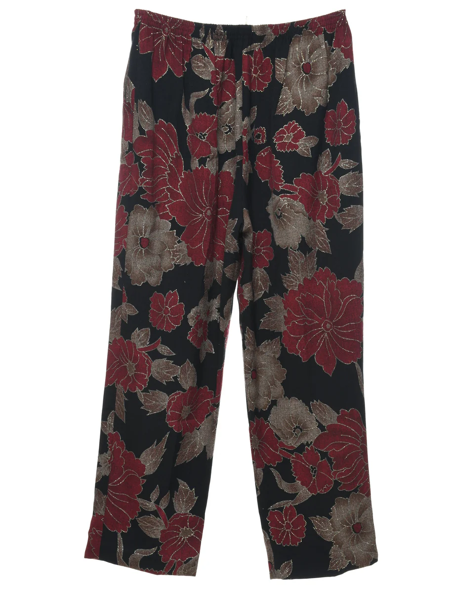 Vintage Floral Metallic Sparkly Trousers - W30 L27 - Image 2