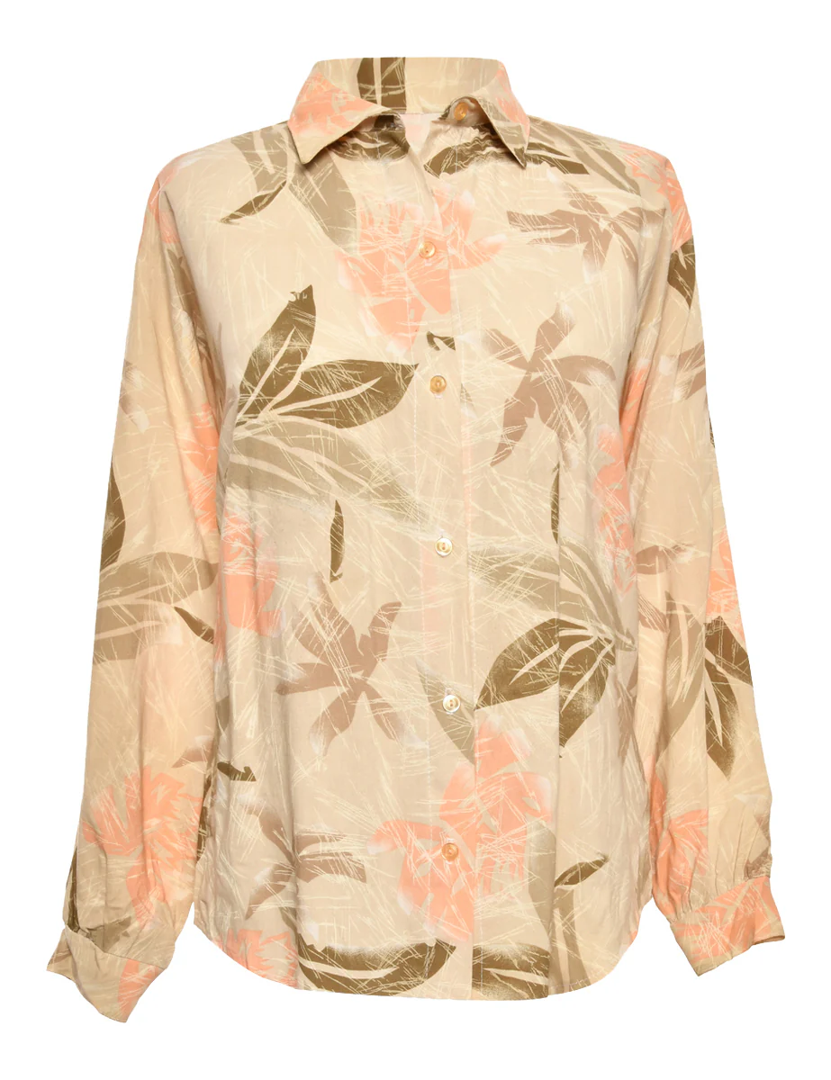 Vintage Floral Pastel Peach & Green Shirt - L