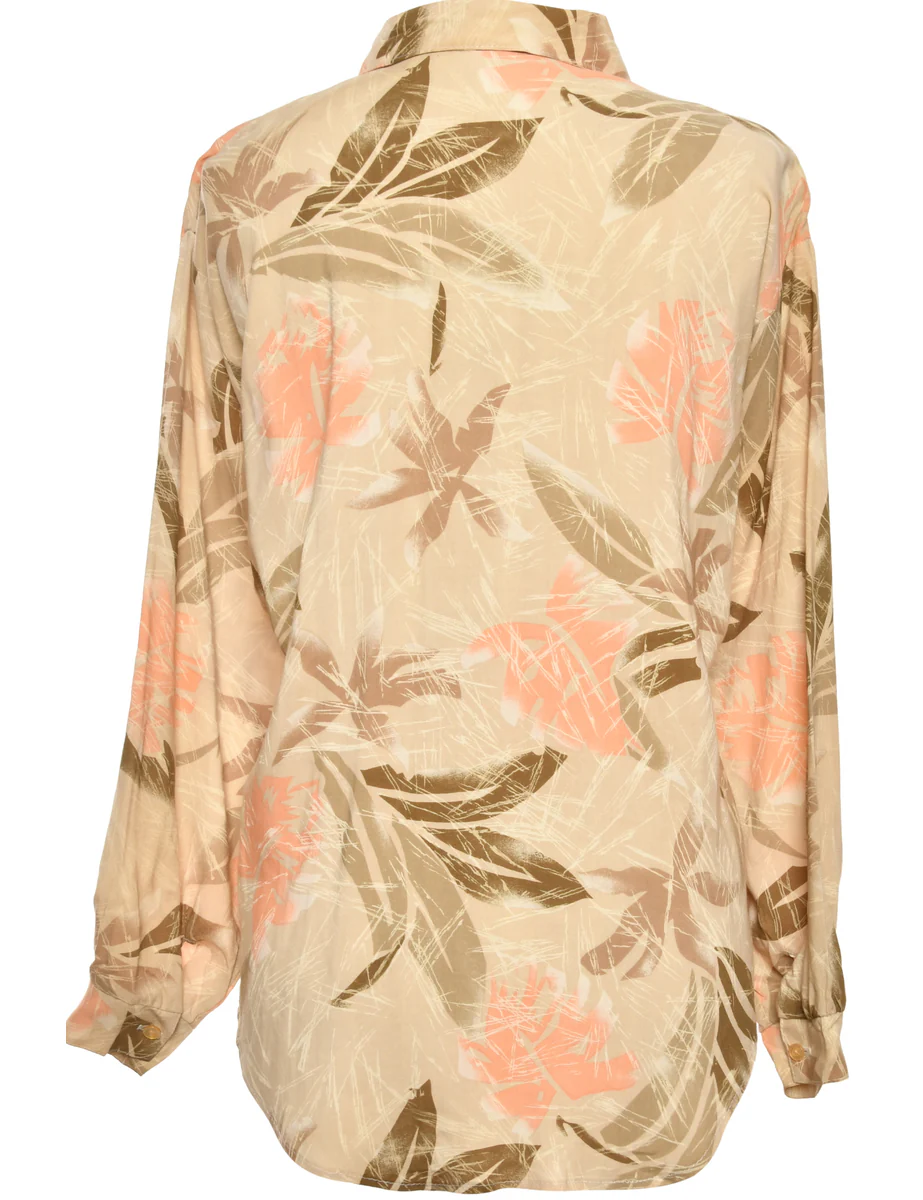 Vintage Floral Pastel Peach & Green Shirt - L - Image 2