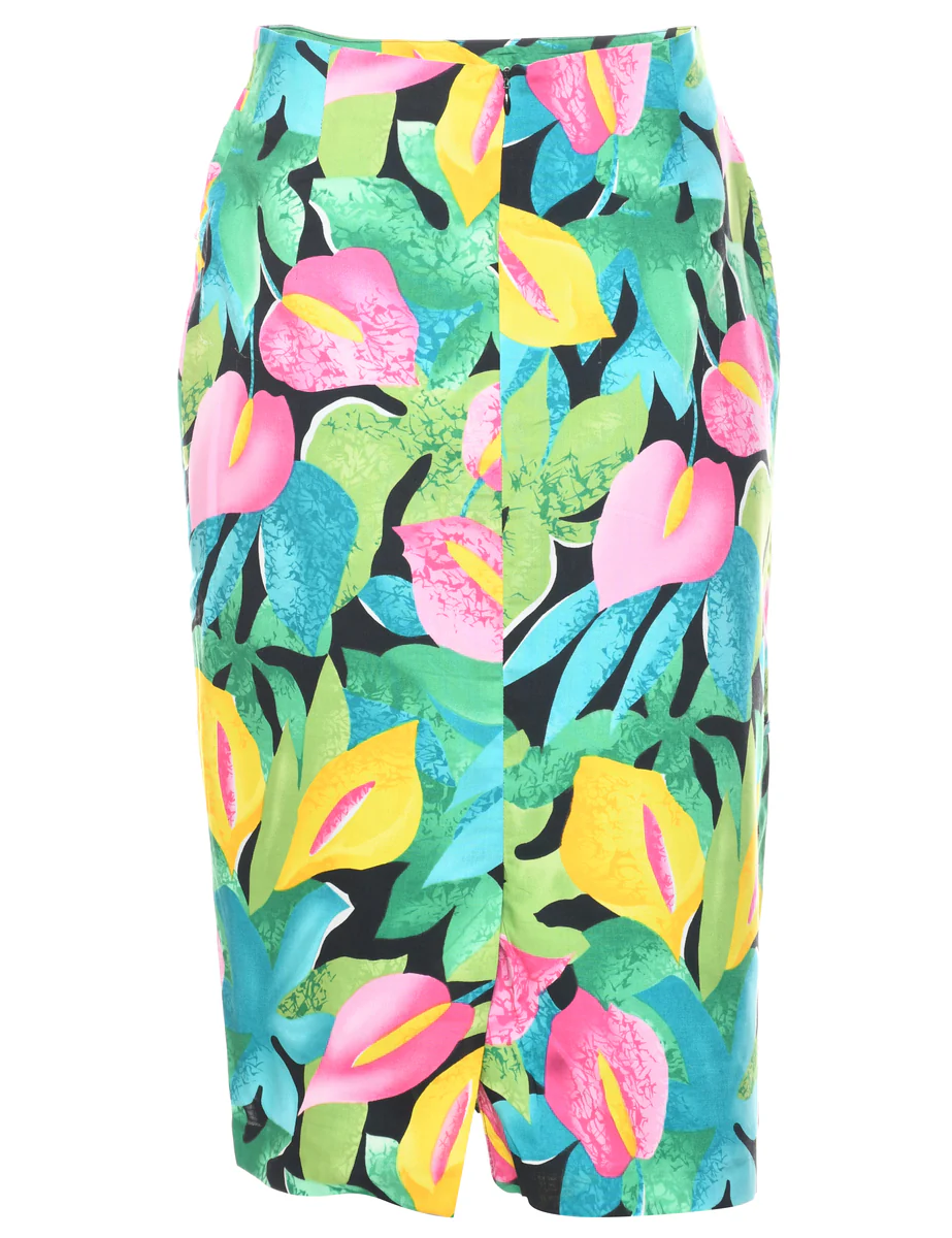 Vintage Floral Pattern Pencil Skirt - M - Image 2