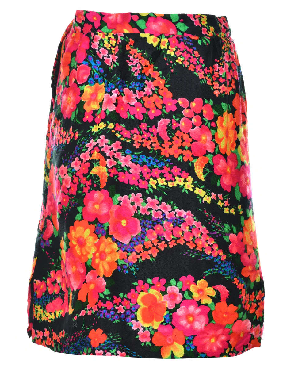 Vintage Floral Print A-line Skirt - S - Image 2