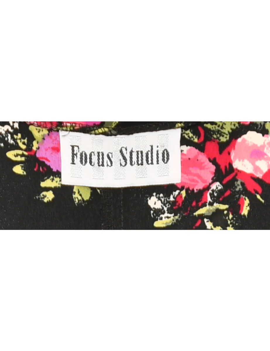 Vintage Floral Print Black Dress - L - Image 4