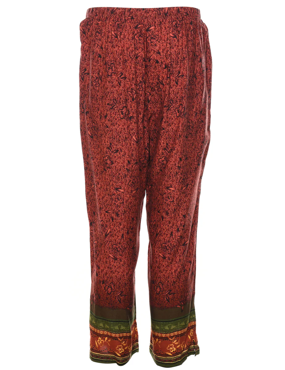 Vintage Floral Print Casual Maroon Trousers - W30 L25 - Image 2