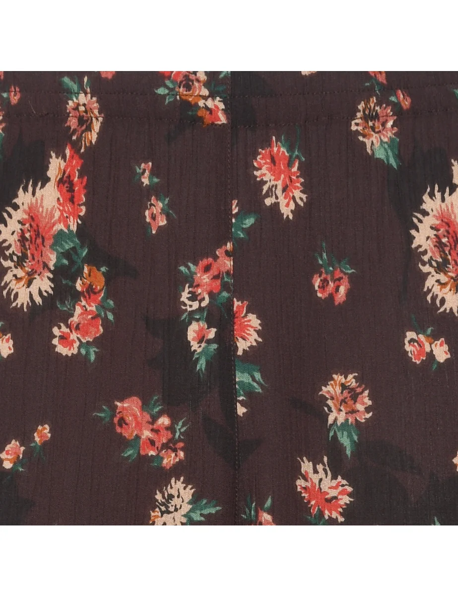 Vintage Floral Print Dark Brown Casual Trousers - W30 L28 - Image 3