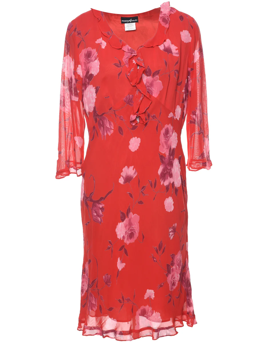 Vintage Floral Print Dress - L