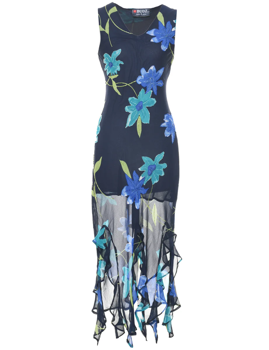 Vintage Floral Print Dress - M
