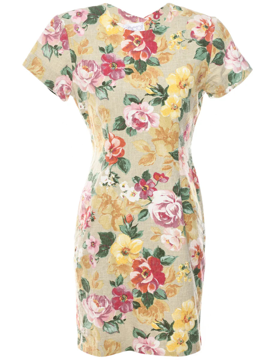 Vintage Floral Print Dress - M