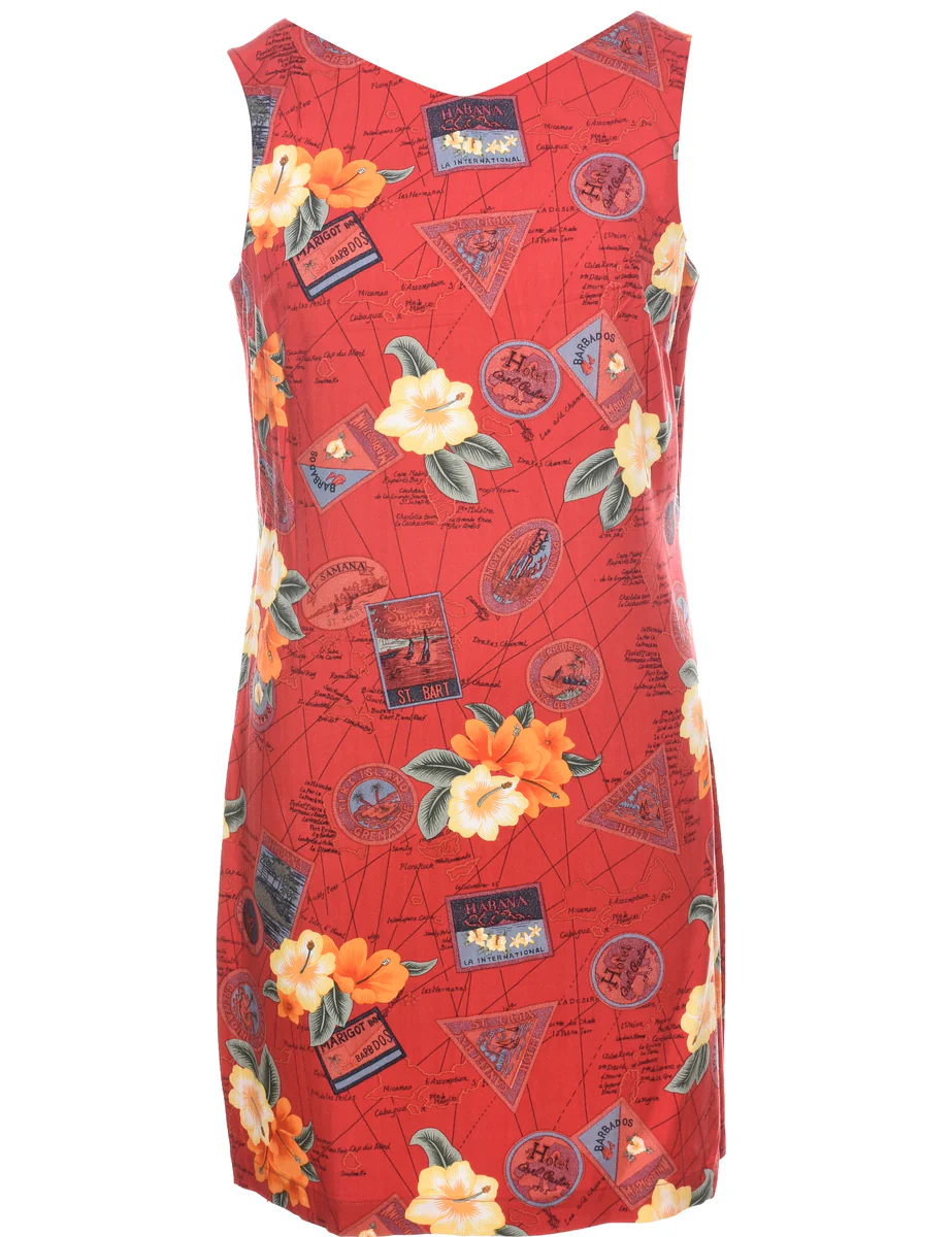 Vintage Floral Print Dress - M