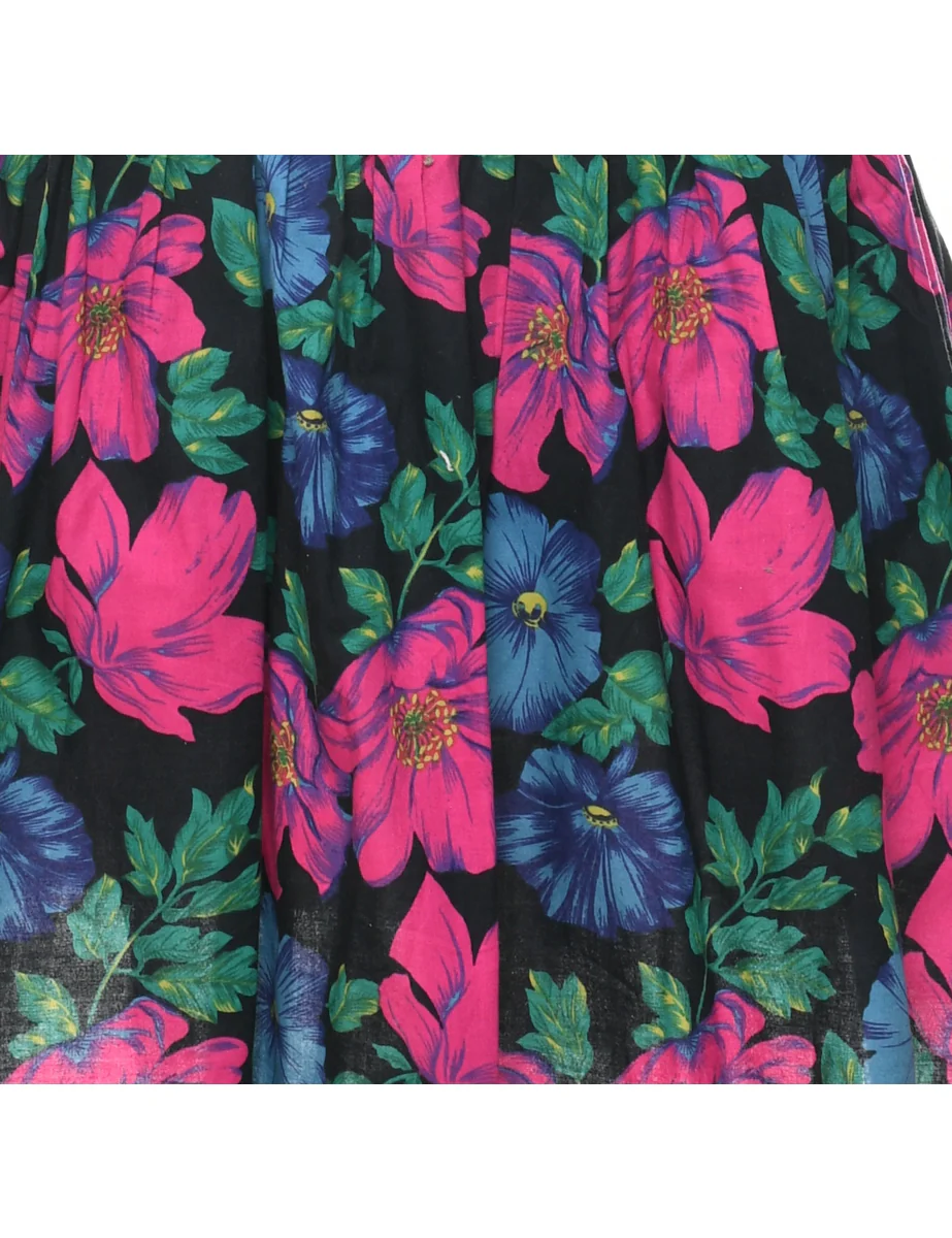 Vintage Floral Print Dress - S - Image 3