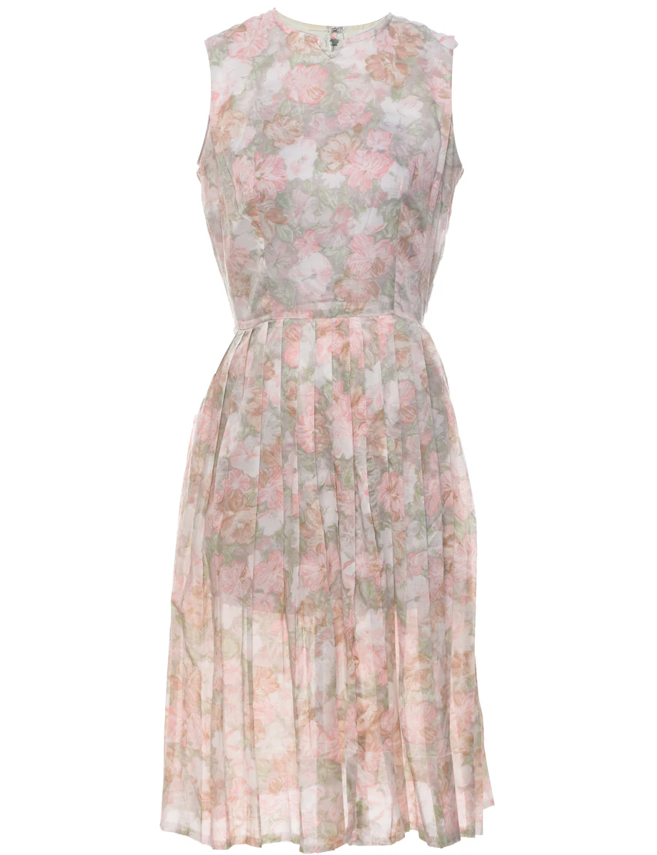 Vintage Floral Print Dress - S