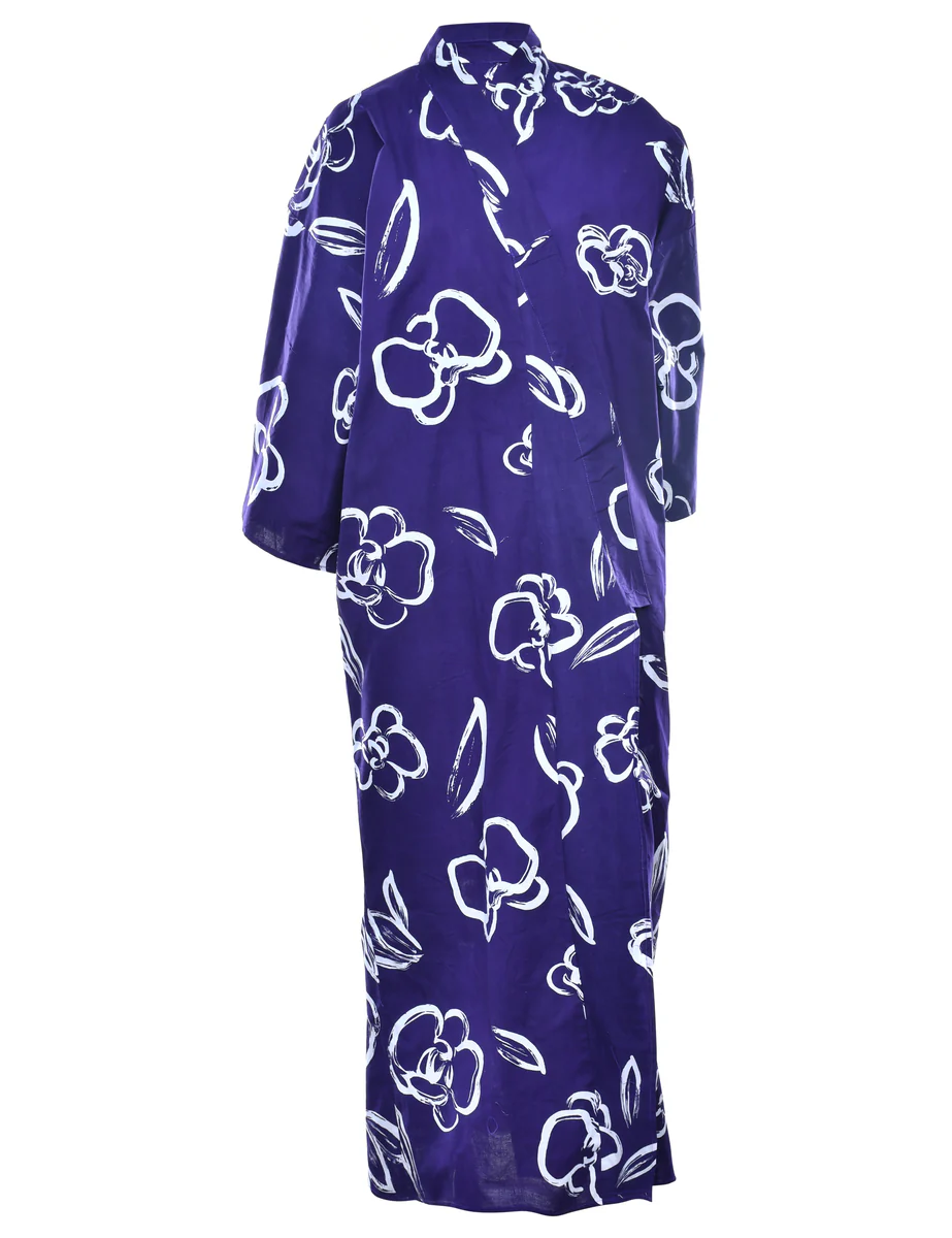 Vintage Floral Print Full Length Kimono - L