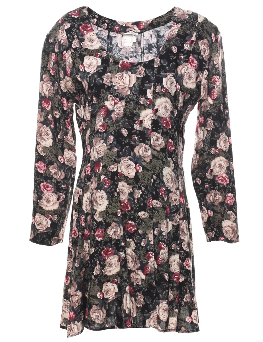 Vintage Floral Print Mini Dress - M