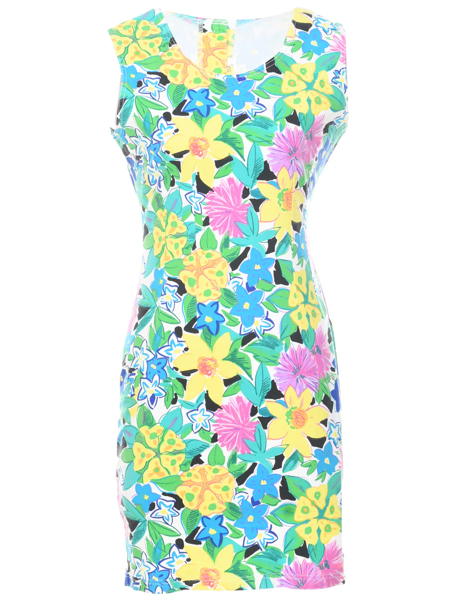 1990s Vintage Floral Print Mini Dress - M