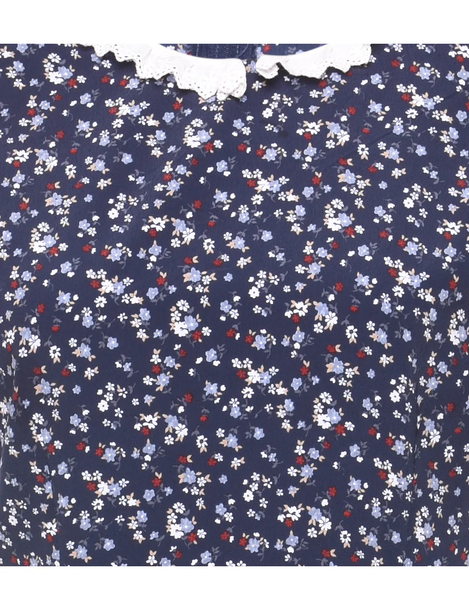 Vintage Floral Print Mini Dress - M - Image 3