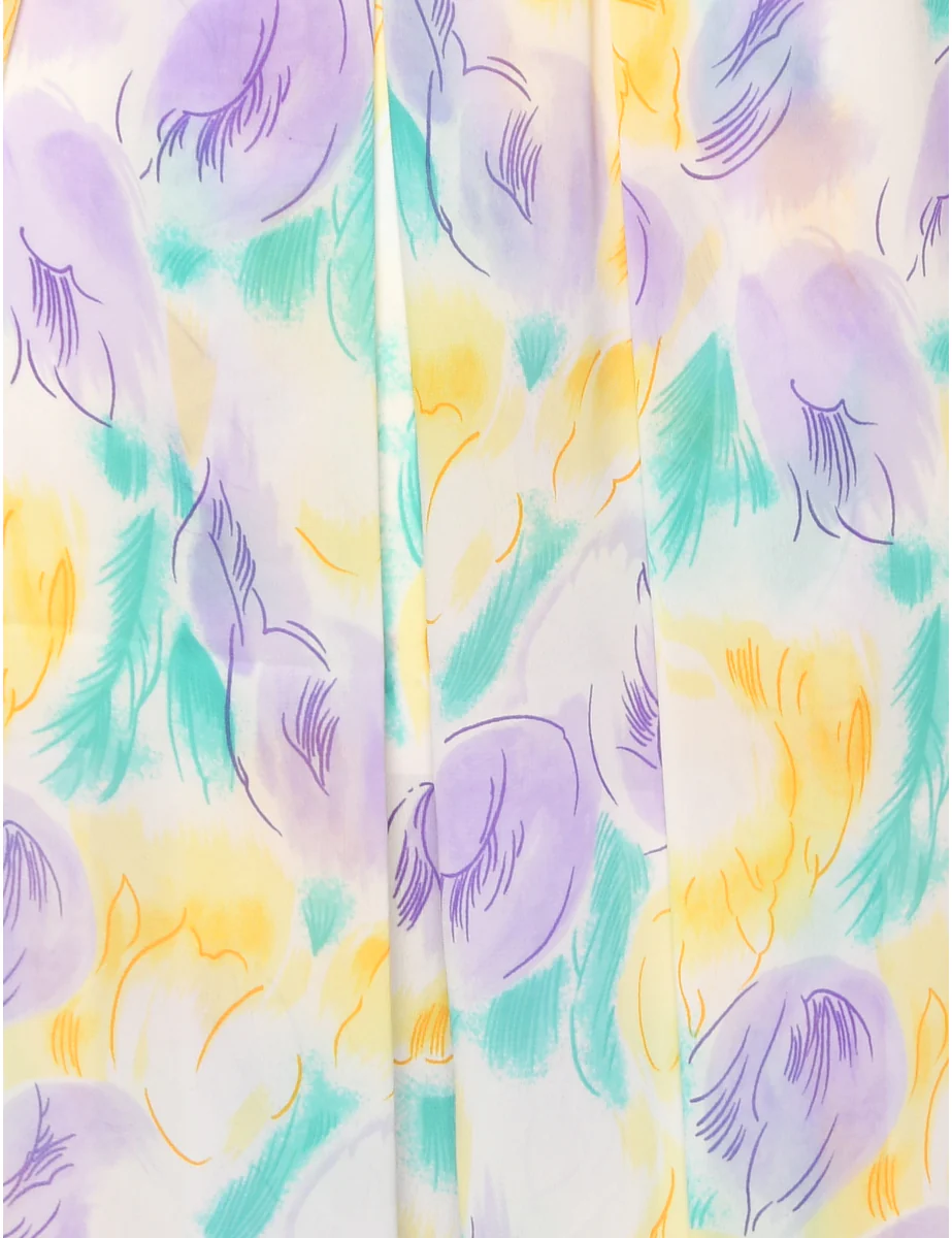 Vintage Floral Print Multi Colour Pastel 1980s Dress - L - Image 3
