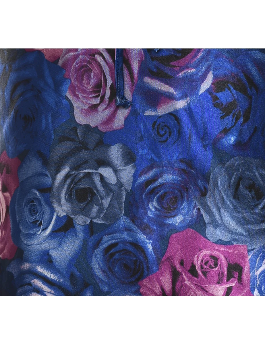 Vintage Floral Print Navy & Pink Silky Floral Design Slip - M - Image 3