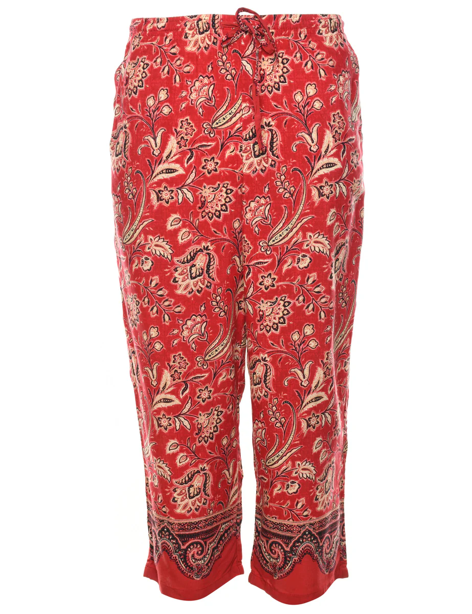 Vintage Floral Print Red Casual Trousers - W26 L25