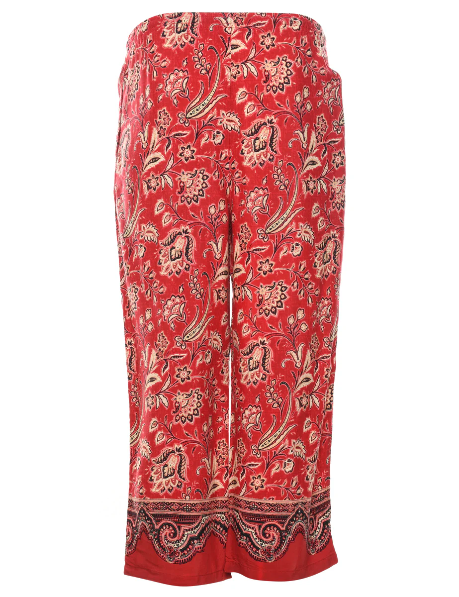 Vintage Floral Print Red Casual Trousers - W26 L25 - Image 2
