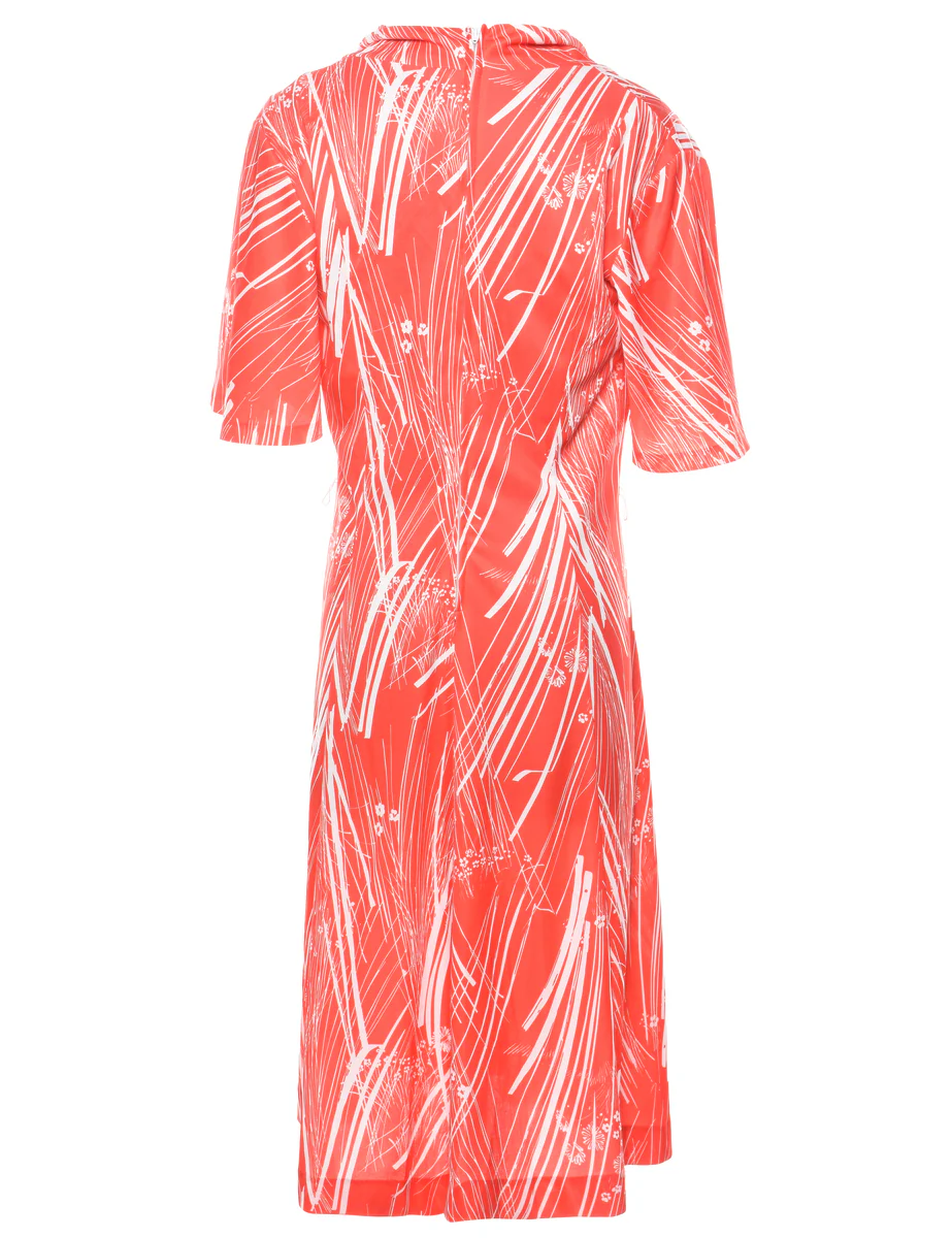 Vintage Floral Print Red Dress - M - Image 2