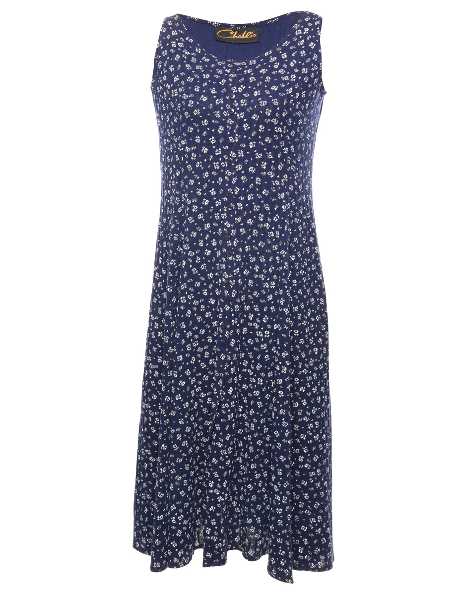 Vintage Floral Print Sleevelesss Dress - S