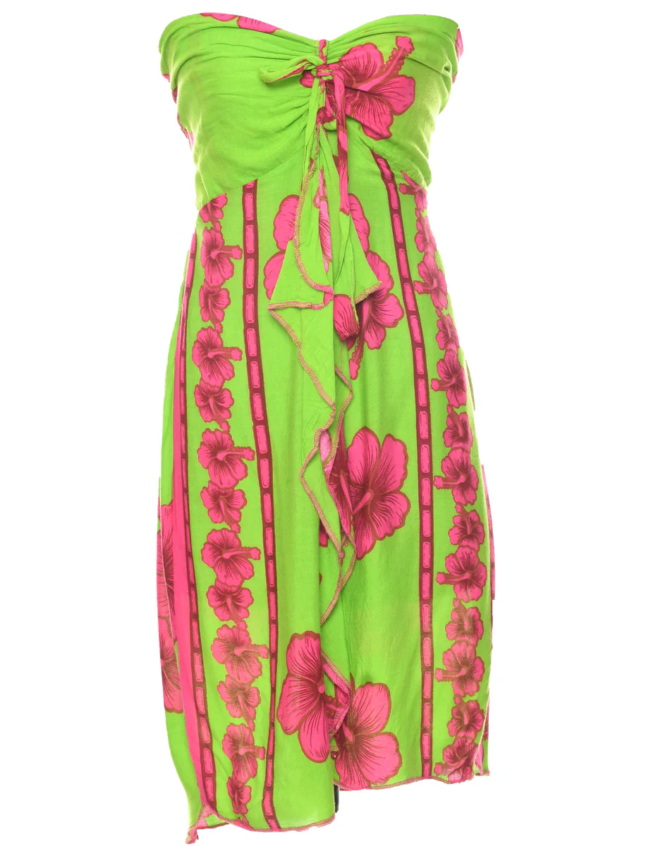 Vintage Floral Print Strapless Dress - S