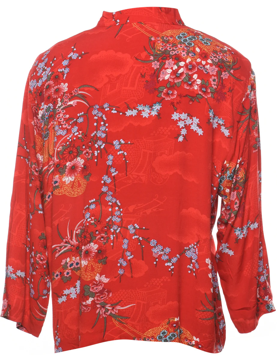 Floral Red Blouse - L - Image 2