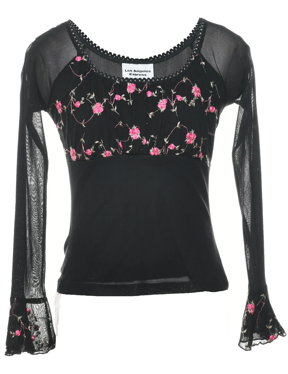 Vintage Y2K Floral Sheer Effect Top - XS