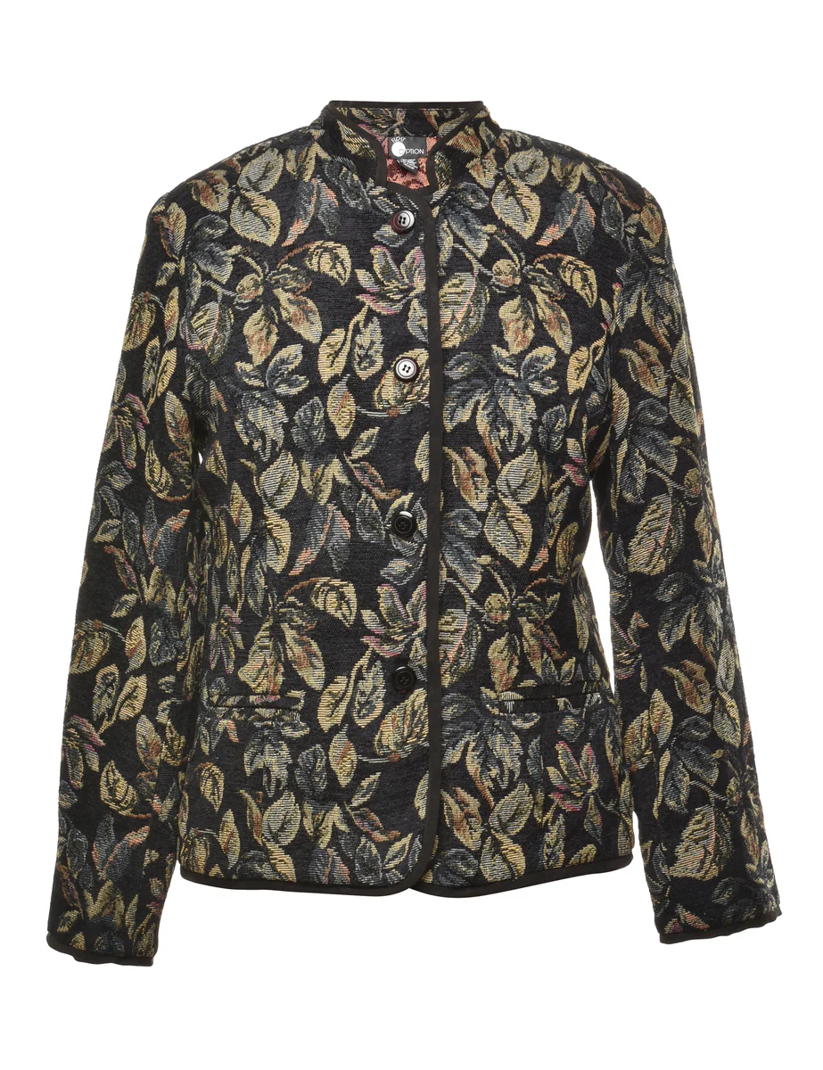 Vintage Foliage Print Casual Jacket - L