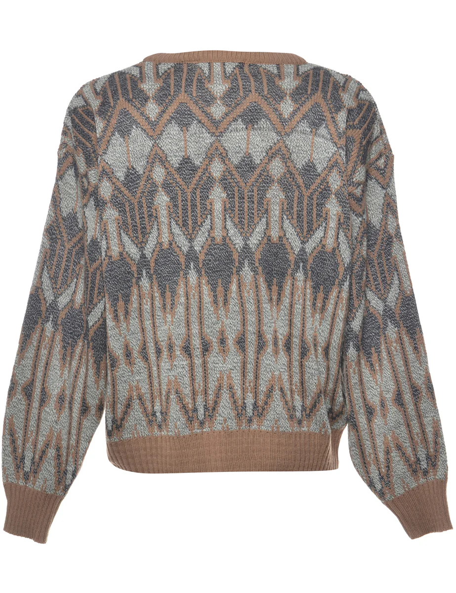 1990s Vintage Geometric Pattern Jumper - L - Image 2