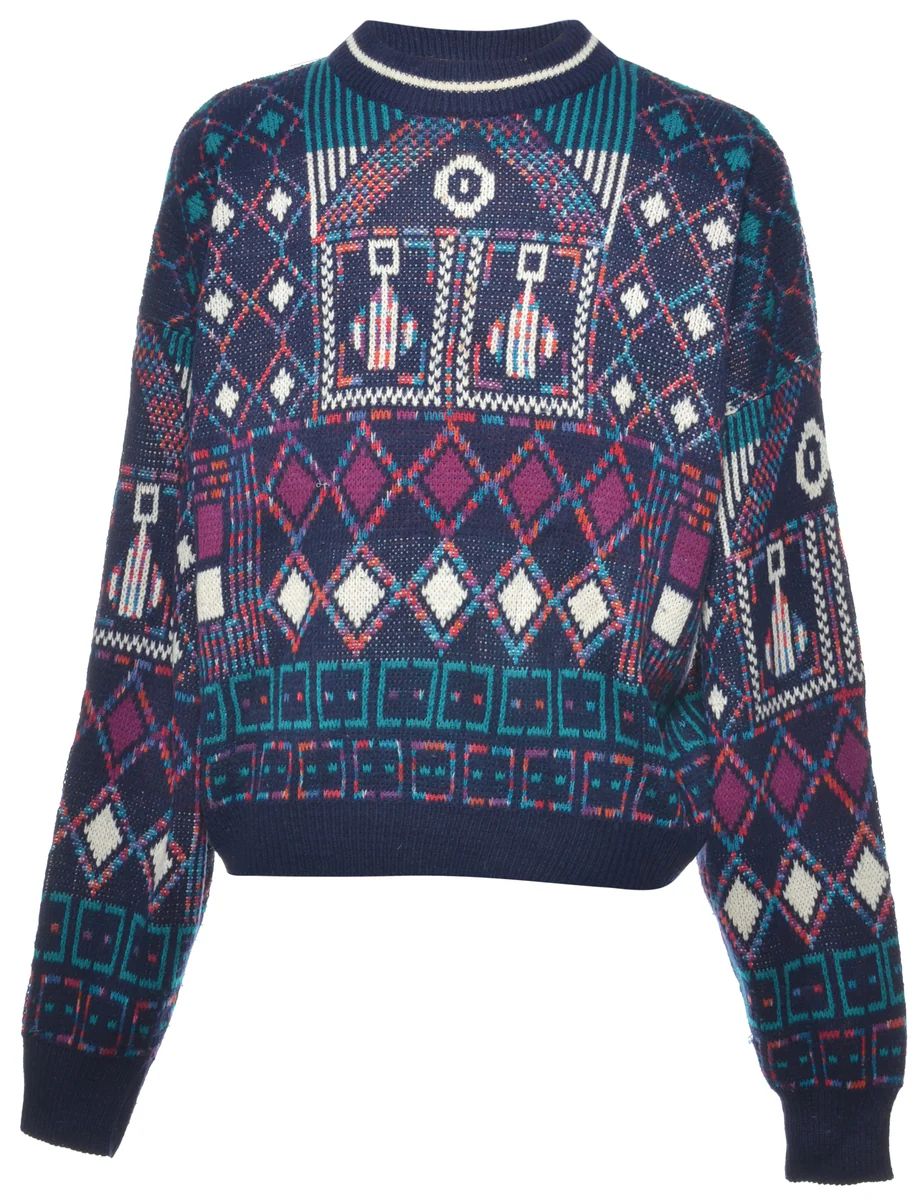 Vintage Geometric Pattern Jumper - L