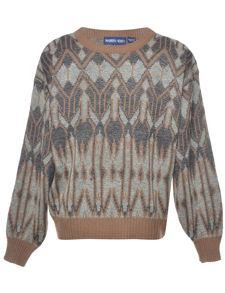 1990s Vintage Geometric Pattern Jumper - L