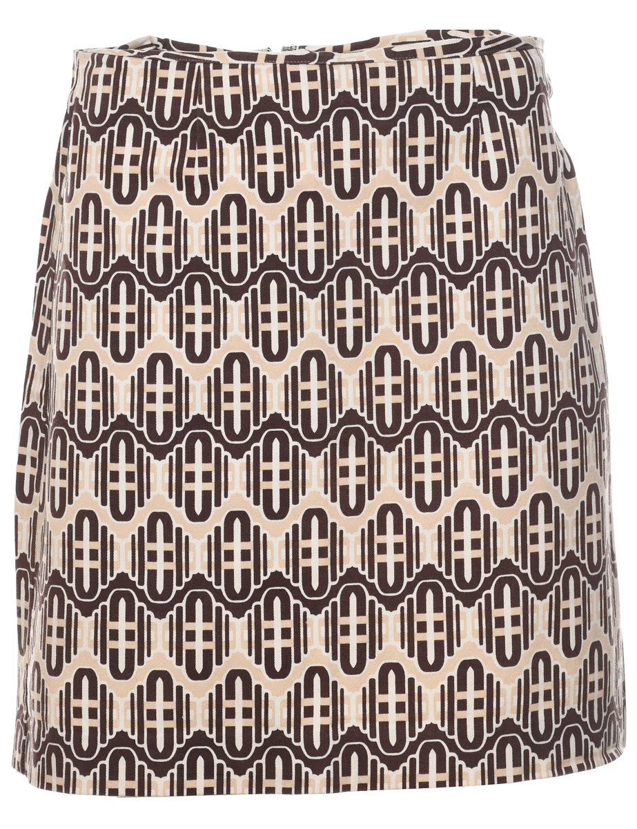Vintage Geometric Print A-line Skirt - M
